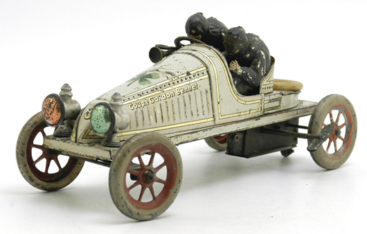 Gunthermann tinplate, chain-driven clockwork racer, 12 inches long, $25,300. Bertoia Auctions image.